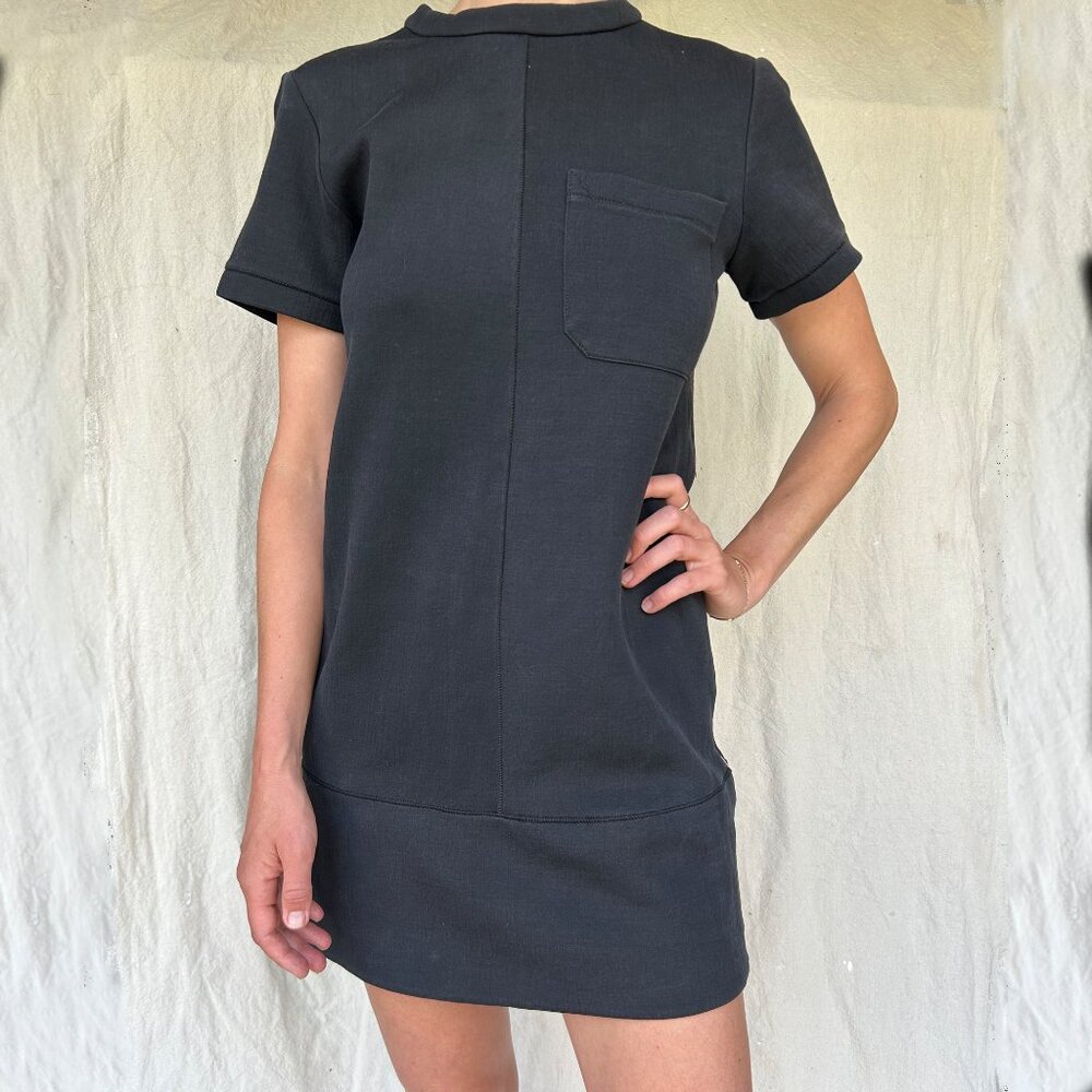 PROENZA SCHOULER Black Short Sleeve Mini Dress Front Pocket Side Zip Size 0 / XS